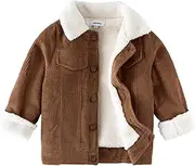[Volunboy] Baby Boy Corduroy Jacket Toddler Fleece Winter Coat Kid Sherpa Lined Button Down Warm Outwear