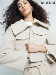 River Island Brown Wide Collar Crop Jacket (F35112) | $104