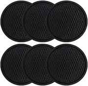 6 Pack Car Cup Holder Coasters Non-Slip Universal Coasters (Black)