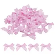 50Pcs Mini Gingham Ribbon Bow Checkered Ribbon Flower Bows Pink and White