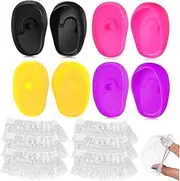 PLAFOPE 4 Pairs Silicone Ear Covers Hair Dye & 100 Disposable Transparent Shower Caps for Hairdressing Ear Protection during Dyeing and Hair Treatments