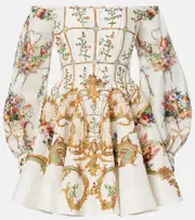 [Camilla] Camilla Floral linen and silk bustier dress AU 12 white
