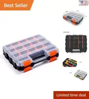 Heavy-Duty Multi-Purpose Tool Storage Box - 34 Compartments - Black/Orange