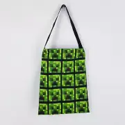 Mine Craft Library Bag Handmade Green Creeper Print Tote Bag Satchel Library