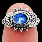 Blue Labradorite - Madagascar 925 Sterling Silver Ring s.5.5 Jewelry R-1726