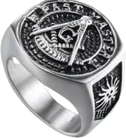 [XSWLKJ] Mens Gold Plating Stainless Steel Masonic Past Master Rings,Gold Titanium Steel Ring Vintage Men's Ring