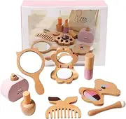 Wooden Toy Makeup Set - Kids Makeup Sets for Girls | Early Learning Playset for Girl | Pretend Play Beauty Makeover Kit with Styling Tools and Cosmetics for Tod-dler 4-6 Years Old Girlies