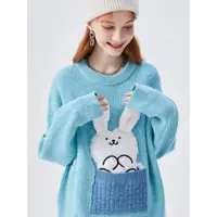 在飛比找ETMall東森購物網優惠-奶藍色新款溫柔風穿搭兔子毛衣