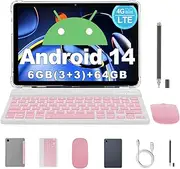 redbeat C1 Tablet, 8 Inch HD Display Android 14 Tablet, 6GB RAM 64GB ROM 4000mAh Battery (C1 + Pink Keyboard Kit)