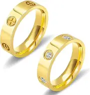 [Sfloemm] Love Friendship Gold Rings for Women:Wedding Band 18k Gold Ring Cubic Zirconia Stainless Steel Promise Ring Jewelry Birthday Gifts for Women,Size 6-10