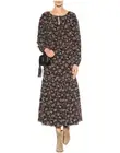 Saint Laurent Bouquet-Print Peasant Midi Dress, Black Pattern Women’s Sz Small S