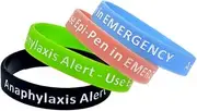 Lyndong 4 Pack Anaphylaxis Alert Bracelet Use Epi-Pen in Emergency Silicone Medical Alert Awareness Identification Wristbands for Man Women