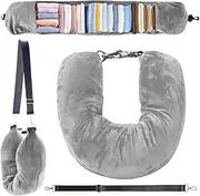 [IKOPFLN] Travel Neck Pillow - Aeroplane Travel Pillow Fillable with Clothes - Washable Pillow, Flight Neck Pillow - Travel Neck Pillow - Save Hand Luggage, Travel Pillow Aeroplane (Light Grey)