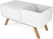 [Glorious] Turntable Lowboard, Solid Ashwood Featuring 60s Retro Design with Closed-Front Compartment, Shock-Absorbent Rubber Feet and High-Gloss Finish (White)