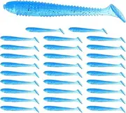 uxcell 2.56" T-Tail Soft Fishing Lures [30-Pack] - Paddle Tail Swim Bait for Bass Trout in Saltwater & Freshwater - Rigged with 2 & 1/0 Hooks - Blue & Durable ABS Plastic
