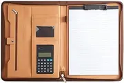 Daiilg Leather Portfolio Folder with Zipper for Women/Men, Business Padfolio with Handle, Conference Notepad Folder Browm
