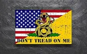 American Flag Don't Tread On Me Gadsden 1776 We The People Weathered Vinyl Sticker Decal (2"x3.5" Two Pack)