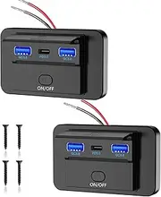 Thlevel USB C Charging Socket 12V Car Charger 30W PD Type C & Dual 18W QC3.0 Quick Charge Socket Outlet for 12V/24V Car Boats and Marine Motorcycle Truck