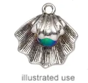 1 Antiqued Silver Plated Pewter 27.5x25mm 3D Clam Shell Charm *