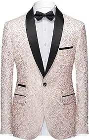 [JEShifangjiusu] Men's Jacquard One Button Suit Blazer Stylish Shawl Lapel Tuxedo Jacket for Dinner,Prom,Wedding, Pink, XL