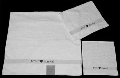 3 Betsey Johnson White Puffy Hearts Bath/Hand/Wash Cloth Towels Set NWT DISC HTF