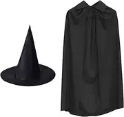 Black Cape - 55 Inch Wizard Cape with Witch Hat - Role Playing Props, Renaissance Medieval Costume for Halloween Cosplay Costumes