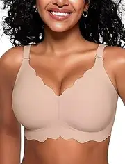 [VTT] Women Bras No Underwire Scalloped Push Up Bra Buttery Soft Tshirt Bra Seamless Full Coverage Convertible Everyday Bra