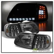 Smoked 1997-2003 Ford F150 Expedition LED Strip DRL Headlights+LED Corner Lights (for: Ford)