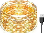 Exporee 20m LED String Lights, 200 LEDs, USB Powered, Waterproof Fairy Copper Wire Lights for Fence, Patio, Garden Tree, Christmas Party, Wedding, Warm White