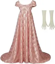[iSHOWcos] Edwina Sharma Dress Regency Dress Women's Highwaiste Line Floral Dress with Gloves