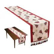 Christmas Jacquard Tassel Table Runner Throw Pillow with Covers for Xmas Party Decor-Gift Box Table Runner