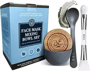 Clay Face Mask Mixing Bowl Set- Kit with Bamboo Lid, Spoon, Dual Sided Face Mask Brush Applicator Soft Silicone Spatula and Face Mask Brush for DIY Clay Mud Mask, Facials, Body and Hair (Grey)