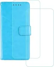 LCEHTOGYE Cover for Oppo Reno8 T 4G + 2 Slice HD Tempered Glass,Shell PU BracketBumper Protective Back Case - Anti-Scratch Screen Protector for Oppo Reno8 T 4G-YSN2 - Tblue