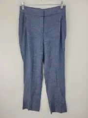 Elie Tahari Pants Womens 2 Blue Linen Flat Front Straight Leg Trousers Slacks