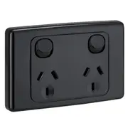 Clipsal 2000 Series Double Powerpoint 250V 10Amp Horizontal Twin Switch Socket Outlet Black - 2025-BK