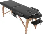 Civama Portable Massage Table, 29 LBs Lightweight 2 Section Foldable Tattoo Bed, Height Adjustable Sturdy Wooden Frame for Facial Care Spa Lash With Accessories and Carrying Bag, Black