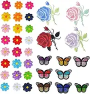 Holibanna 36Pcs Butterfly Shaped DIY Embroidery Patches Colorful Floral Appliques for Clothing Shoes and Crafts for Decorative Repairs and Custom Designs