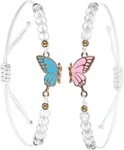 [CIATBYYJ] Pack of 2 Friendship Bracelets, Adjustable Butterfly Bracelet, Simple Bracelet, Girls, Blue Pink Butterfly Friendship Bracelets, for Best Friends, Eine Grösse, Metal, No Gemstone