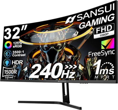 32 Inch Curved 240Hz Gaming Monitor High Refresh Rate, FHD 1080P Gaming PC Monit