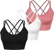 WANAYOU Women Strappy Sports Bra for Women,Cross Back Sports Bra Padded Yoga Med
