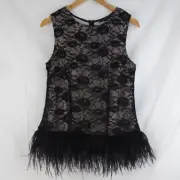 Ladies Coast Freya Feather Lace Sleeveless Top Black Nude Pink Size 12 BNWT