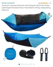 Sunny Chic Camping Hammock with Mosquito Net & Tree Straps lightweight