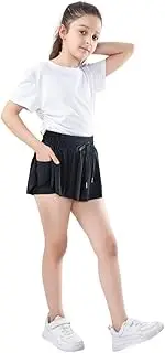 [Qnsouioe] Girls Flowy Shorts with Spandex Liner Athletic 2 in 1 Youth Butterfly Skirt Shorts for Fitness, Running, Sports