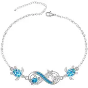 Turtle Ankle Bracelet for Women Blue Opal Sea Turtle Anklet Sterling Silver I...