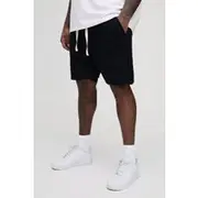 Mens Black Plus Elasticated Baggy Split Hem Shorts