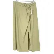 Vince Skirt Women's Size 8 Flannel Twist Knot Wool-Blend Midi Olive Green NWT