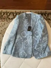 Rare Dolce & Gabbana Prestine Mens Light Blue 3 Piece Suit Royalty Set Sz 48