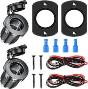 GTIWUNG Pack of 2 Car Cigarette Lighter Sockets, Waterproof, Car Recessed Socket 12 V, 12 V/24 V DC Lighter Socket Panel with 60 cm 18AWG Connection Cable for Motorcycle, Marine, Motorhome