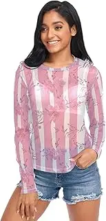 [ODAWA] Stripes Flowers Long Sleeve Sheer Blouse Sheer Mesh Tee Shirts Top Comfortable Shirt for Women