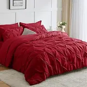 Luxury Alford Alexander Pin Tuck Pinch Pleat Duvet Quilt Cover Reversible Diamond Bedding Set With Matching Pillowcases Red King 230cm x 220cm Approximate